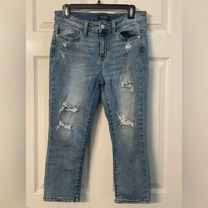Judy Blue Capri jeans pants Sz 7/28 stretch distressed medium wash women’s